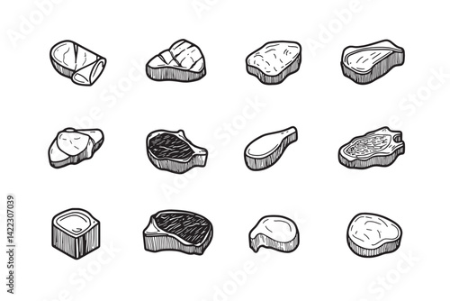 Clean Line Art Beef Steak Drawing