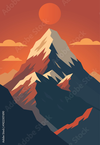 sunset over the mountains vector backround