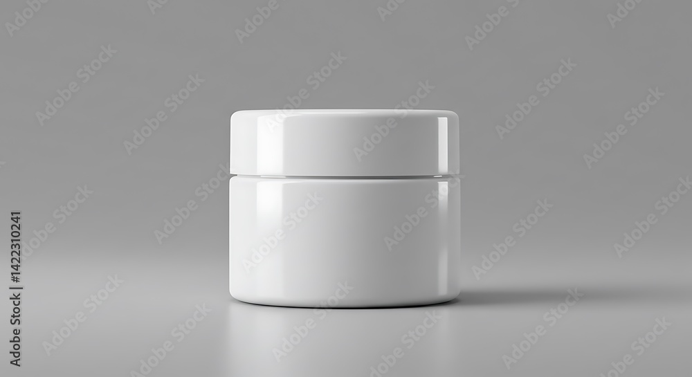 White Jar with Lid on Gray Background White Jar with Lid on Gray Background