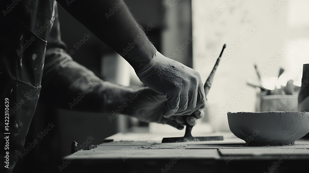 Obraz premium Potter Shaping Clay with Tools