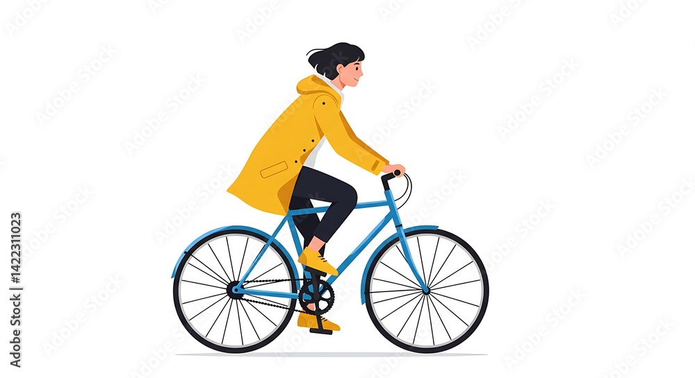 Fototapeta premium Woman Ride Bike Illustration