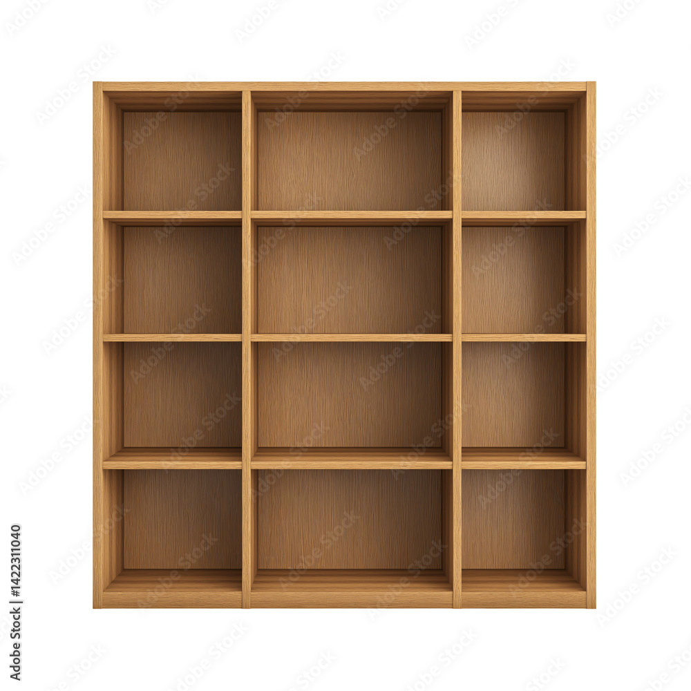 Modern Wooden Bookshelf with Six Compartments Isolated on Transparent Background, Cut Out. PNG for Interior and Furniture Use Modern Wooden Bookshelf with Six Compartments Isolated on Transparent Background, Cut Out. PNG for Interior and Furniture Use