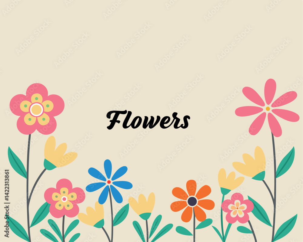 Obraz premium Cheerful Floral Vector Illustration: Bright, Whimsical Flower Garden Design