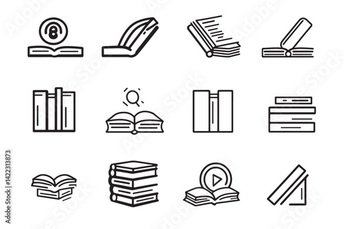 Book Icon in 2D Line Style