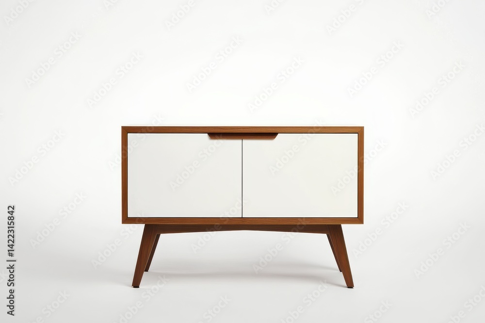 Mid-Century Modern White and Wooden Sideboard with Angled Tapered Legs Mid-Century Modern White and Wooden Sideboard with Angled Tapered Legs