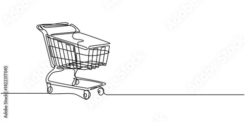 Shopping Cart Continuous Line Icon, Shopping cart continuous one line drawing. Internet shop buy symbol. Vector illustration, Online shopping in store, Supermarket Shopping cart icon concept.         