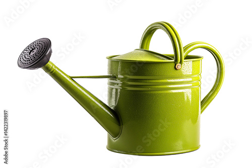 Green Metal Watering Can Isolated on Transparent Background, Cut Out. PNG for Gardening and Home Decor Use