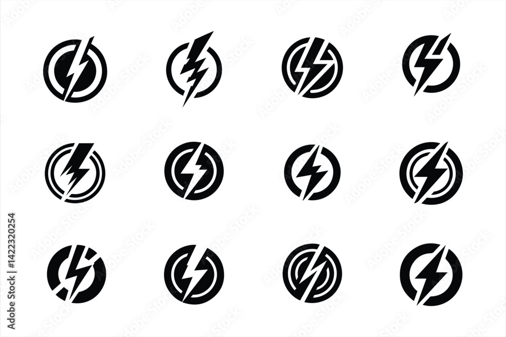 Lightning Bolt Icons Set Electric Power Energy Flash Symbol Design Lightning Bolt Icons Set Electric Power Energy Flash Symbol Design