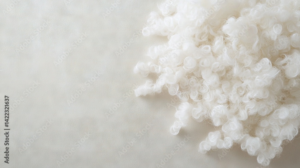 A white cotton mound rests atop a white countertop, adjacent to another white cotton stack on a white table