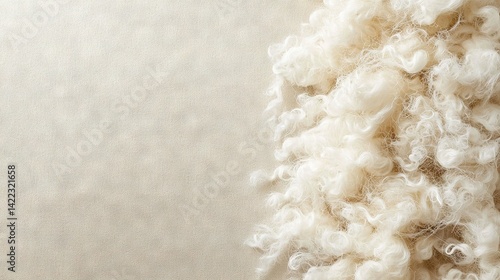 Obraz na płótnie A white heap of wool rests on a white cloth speckled with white yarn w salonie