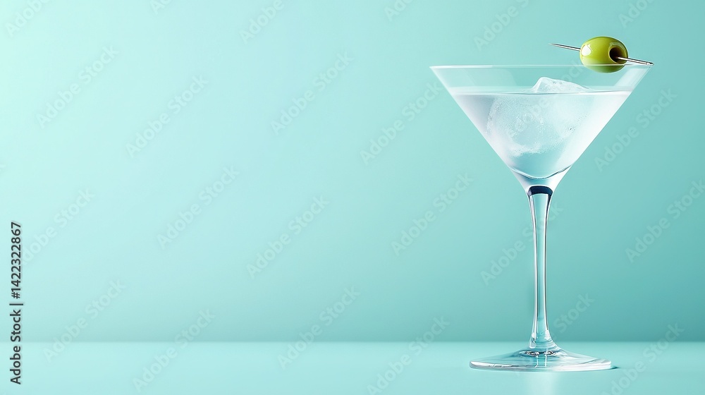 A Martini glass with a martini and olive garnishes