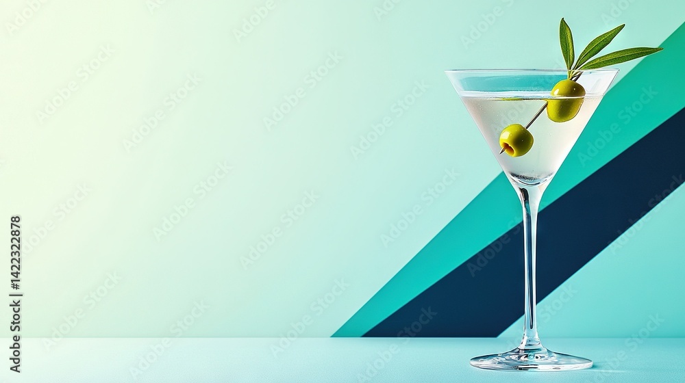 Martini glass with olive garnish
