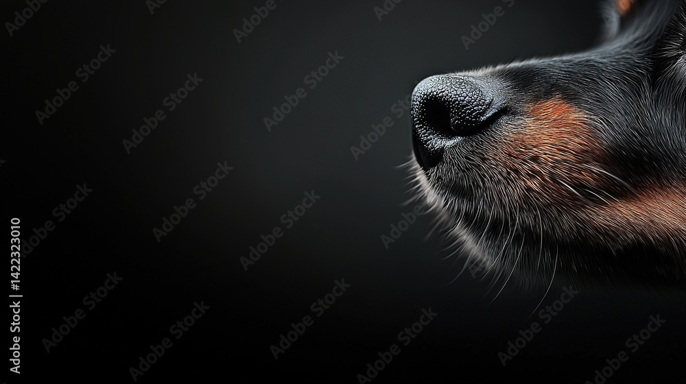 A picture of a dog's close-up nose, with its eyes shut and tilted to one side