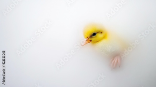Obraz na płótnie A duckling peeks out from behind the white wall w salonie