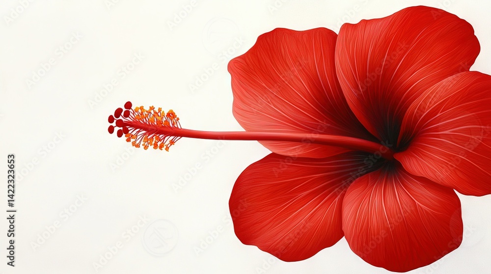 Red flower on white background, stem protruding from center
