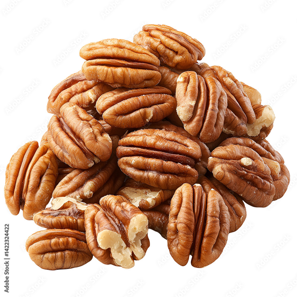 A pile of delicious pecan nuts on black background A pile of delicious pecan nuts on black background