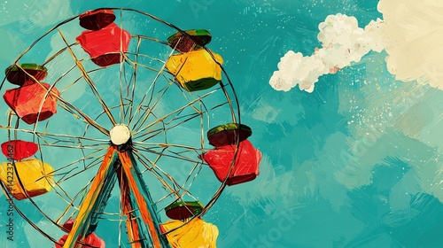 Obraz na płótnie A Ferris wheel painting with red, yellow, and green lanterns on its spokes w salonie