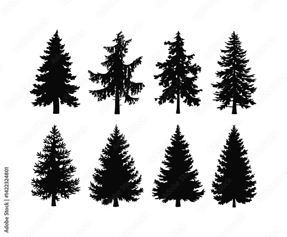 Fototapeta premium Cedar Tree Silhouette Isolated Vector Collection