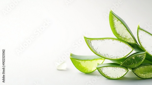 Obraz na płótnie Green plant on white background with water droplets on leaves and petals in close-up w salonie