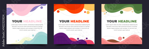 Colorful wavy shape modern square banner template design collection. Editable design with place for the text. Usable for social media post, cover, web, flyer, card, poster, ads