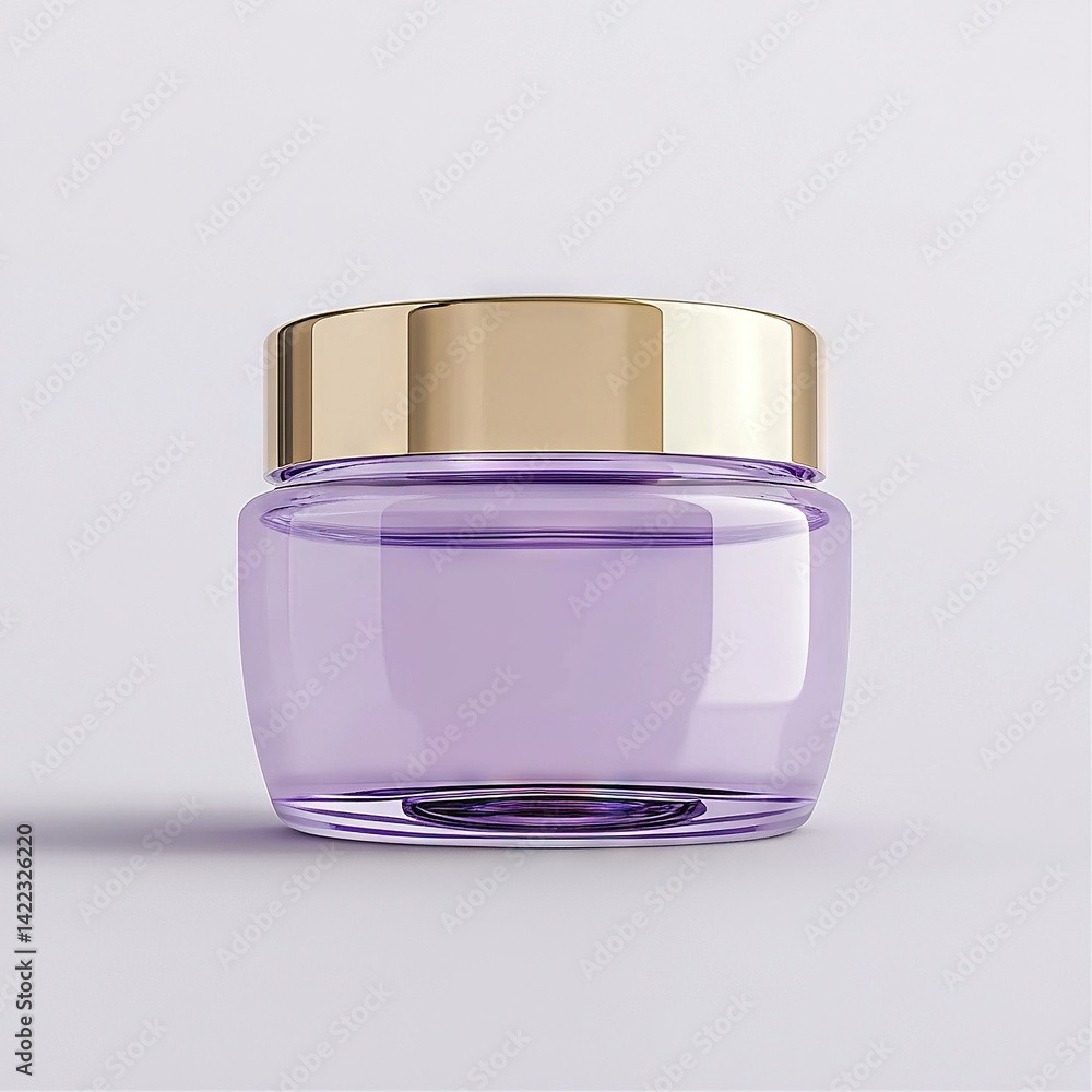 A white surface reflects a golden lid onto a purple jar