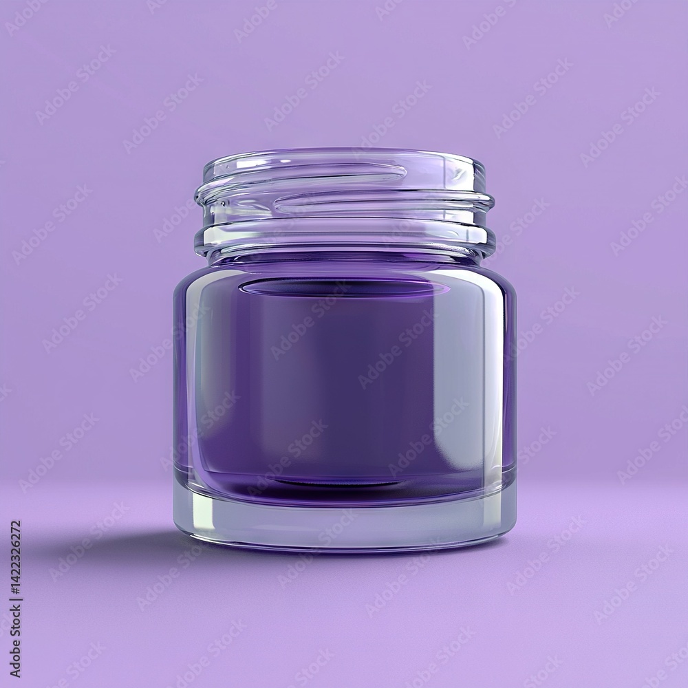 Purple liquid in jar sits on purple-white countertop, near purple wall