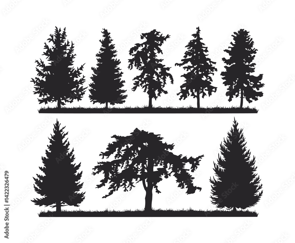 Fototapeta premium Cedar Tree Silhouette Vector Template with White Background