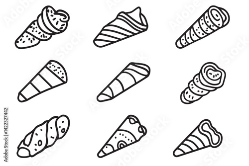 Cannoli Line Art Icon Minimalist Set
