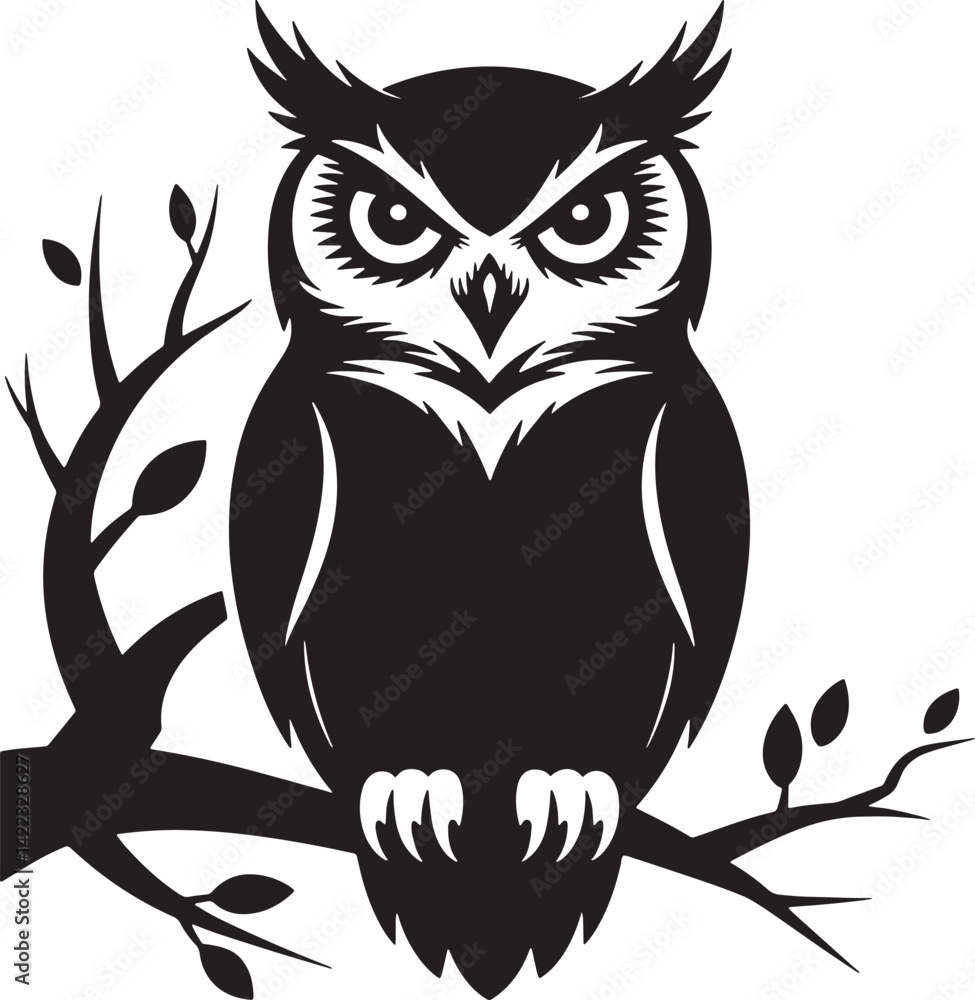 A cute cartoon owl, a wise-looking bird with brown feathers, sits on a branch in a nature-inspired vector illustration A cute cartoon owl, a wise-looking bird with brown feathers, sits on a branch in a nature-inspired vector illustration
