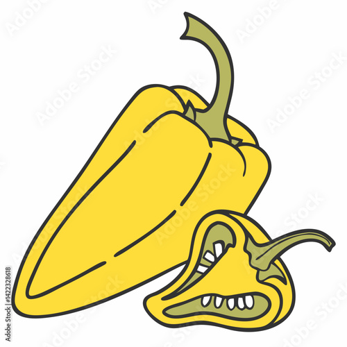 vector illustration of a yellow pepper and hot chili