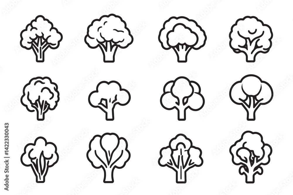 Cauliflower Icon Line Art Minimalist Set Cauliflower Icon Line Art Minimalist Set