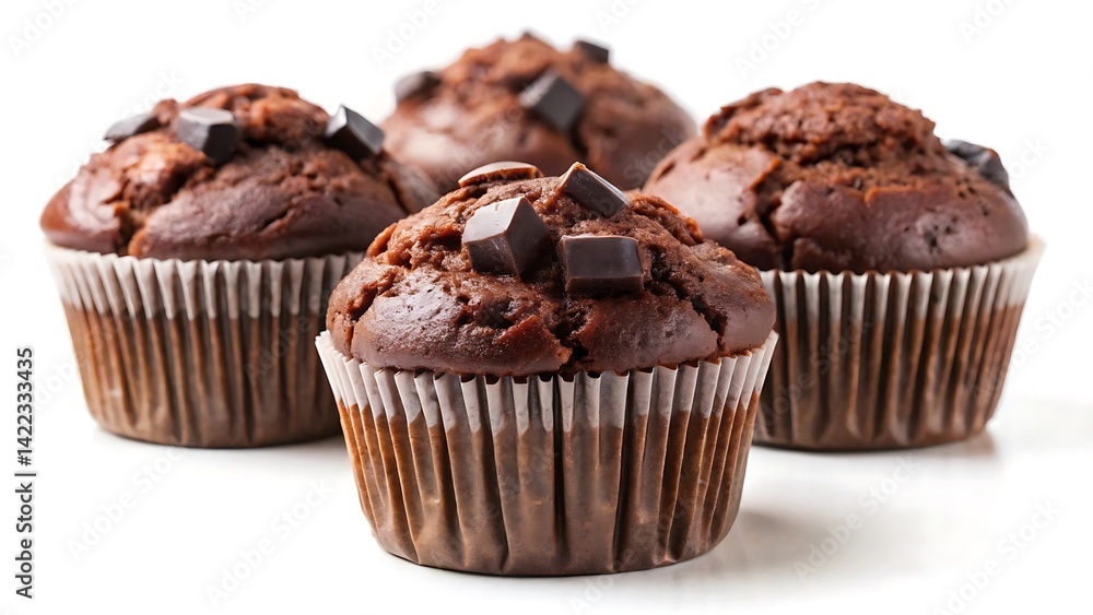 Chocolate muffins stock isolated on white background Chocolate muffins stock isolated on white background