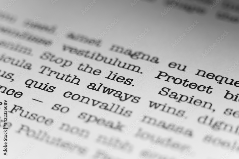 Truth always wins. Text printed on a page. A piece of paper with a phrase written in retro typewriter font. Truth always wins. Text printed on a page. A piece of paper with a phrase written in retro typewriter font.