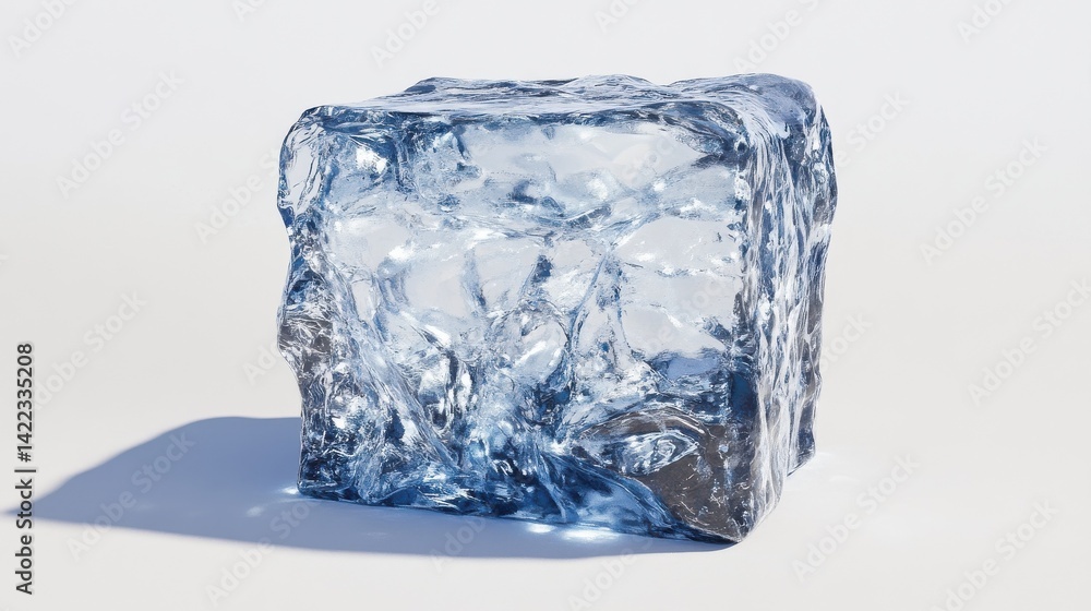A large ice cube is shown on a white background A large ice cube is shown on a white background