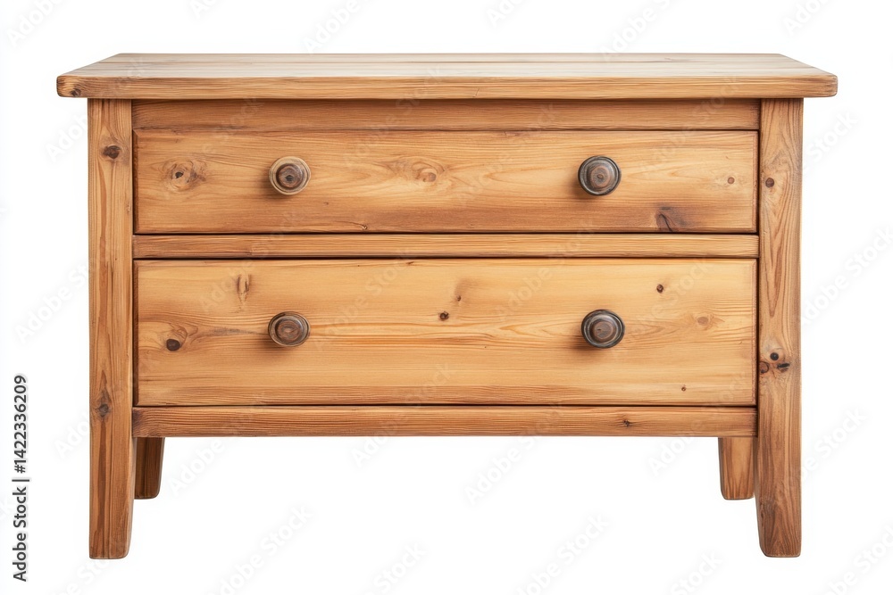 Rustic Wooden Nightstand with Two Drawers on White Background in Studio Setting for Home Decor Rustic Wooden Nightstand with Two Drawers on White Background in Studio Setting for Home Decor