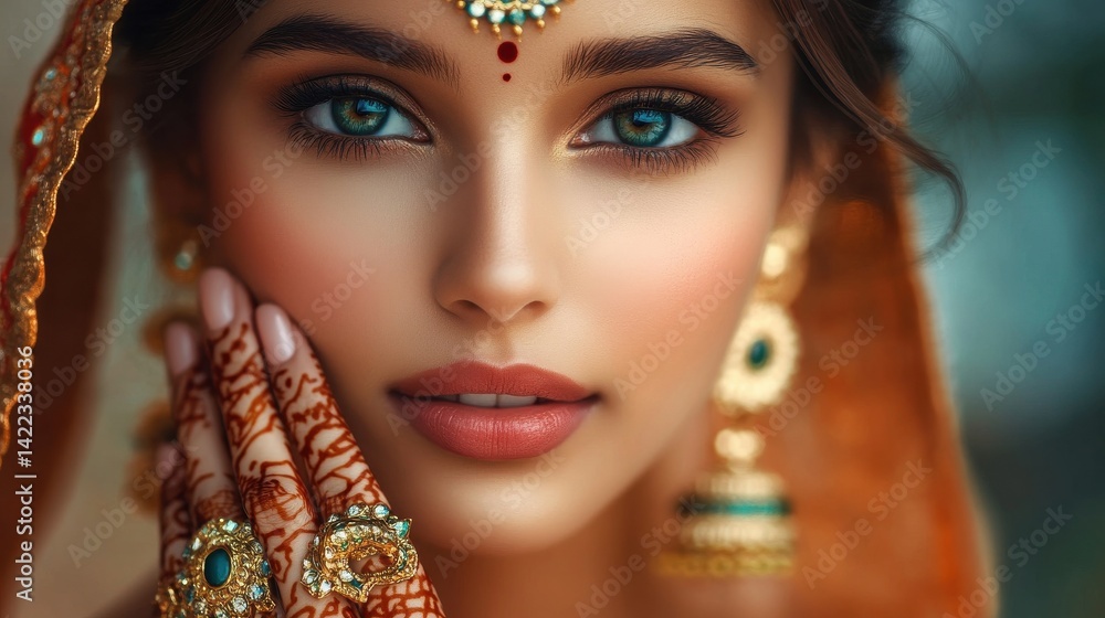 Obraz premium Beautiful indian girl with perfect skin touching face, crop