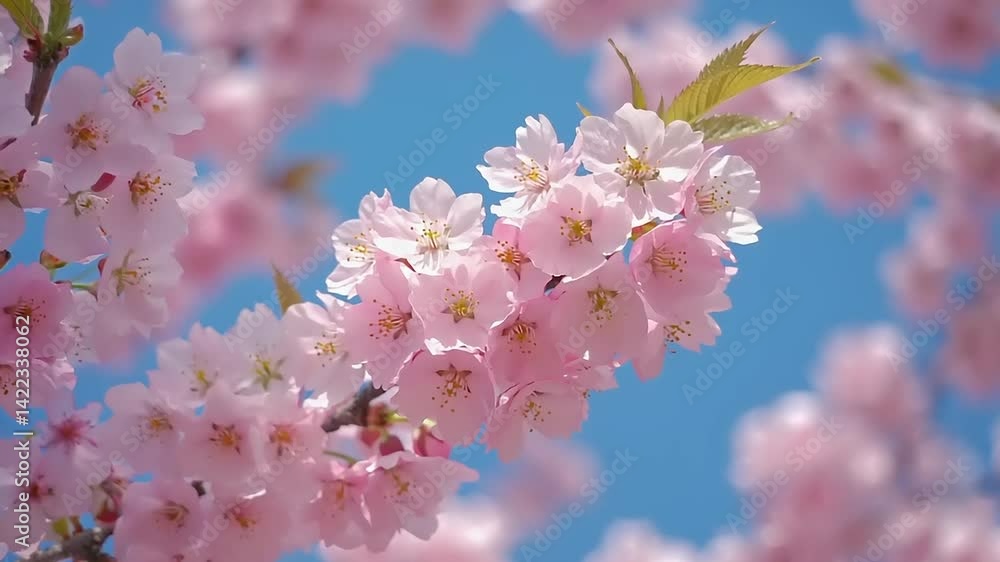 Blossoming cherry blossoms against a clear sky. Blossoming cherry blossoms against a clear sky.