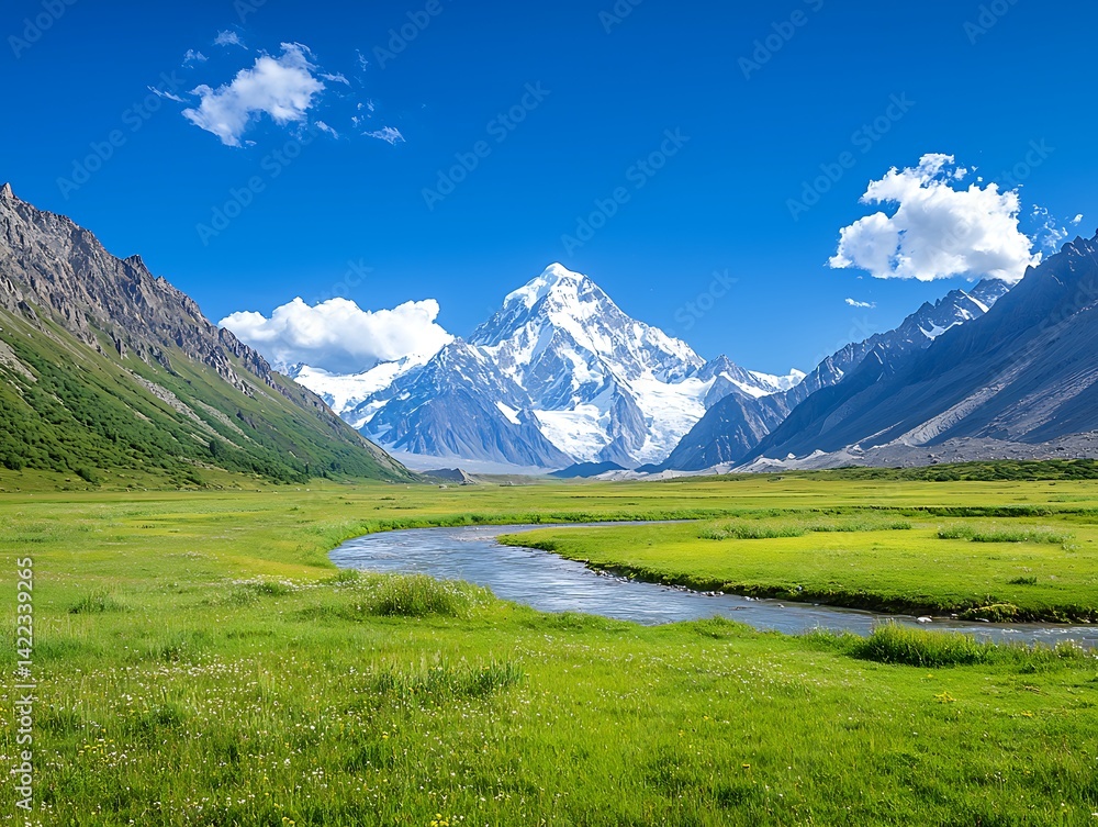 Fototapeta premium Mountain Valley Meadow River