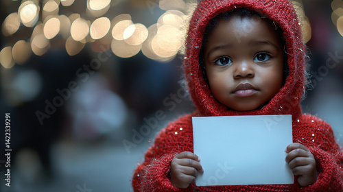 Obraz na płótnie Winter Wonder: Child in Snow with white blank, Curious Gaze for Holiday Magic and Seasonal Design w salonie