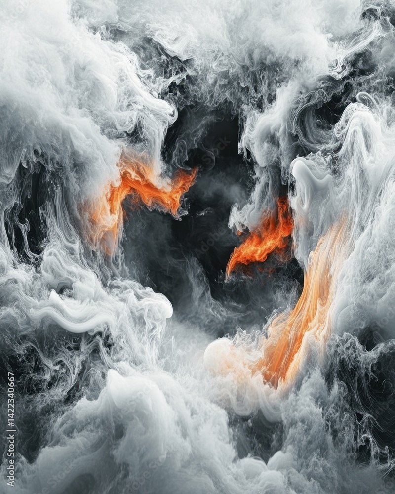 Ethereal dance of fire and ice a captivating abstract composition of swirling smoke and vibrant flame creating a mesmerizing and dynamic visual spectacle
