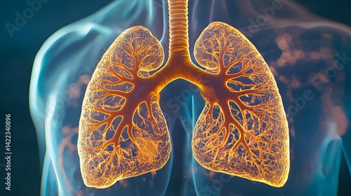 A detailed illustration of human lungs showcasing intricate bronchial structures and vibrant colors, emphasizing respiratory health and anatomy.