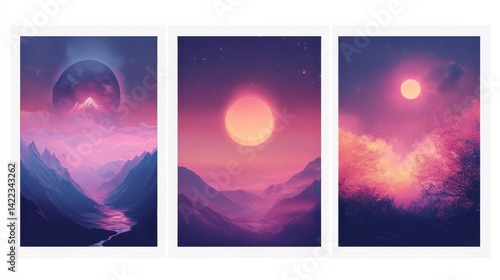 Boho mystical posters with inspirational quotes about energy, magic and good vibes in trendy bohemian style.