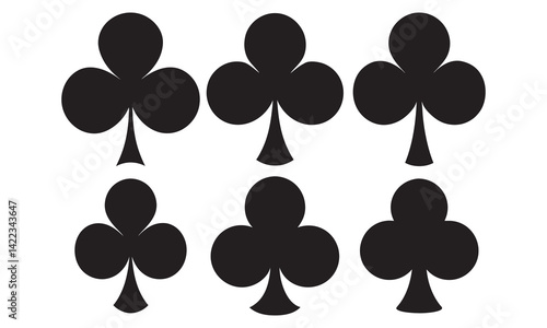 Playing Card Suit: Black Clubs Symbol Set,  Cards symbols. Diamodns, hearts, clubs, spades symbol or sign set
