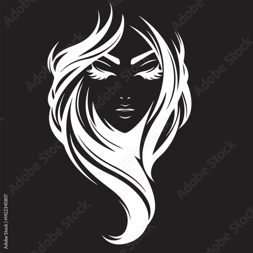 Woman's Salon Hairdresser Beautician Couturier Beauty Hair Style Icon Vector Art Illustration, Black and White Outline Design