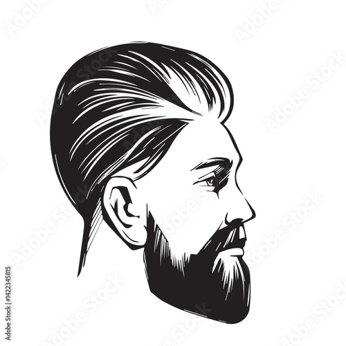 Man Woman's Salon Hairdresser Beautician Couturier Beauty Hair Style Icon Vector Art Illustration, Black and White Outline Design