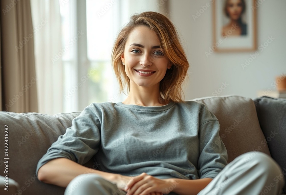 Relaxed female homebody portrait in natural light Relaxed female homebody portrait in natural light