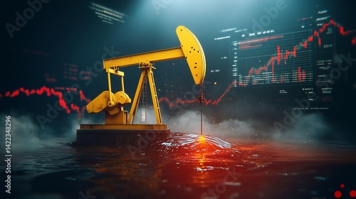 Wallpaper Mural Oil rig pumping over red hot oil with falling stock market charts Torontodigital.ca