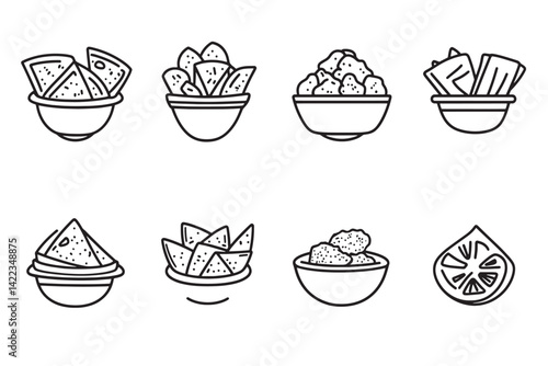 Chilaquiles 2D Line Art Icon Set