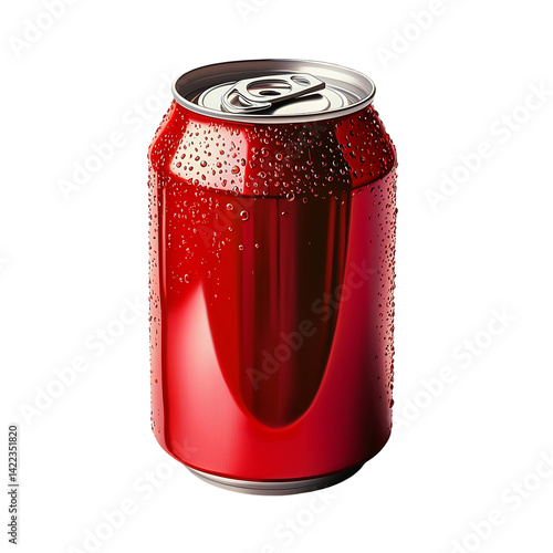 Cold red soda can drink beverage refreshment condensation isolated on transparent background