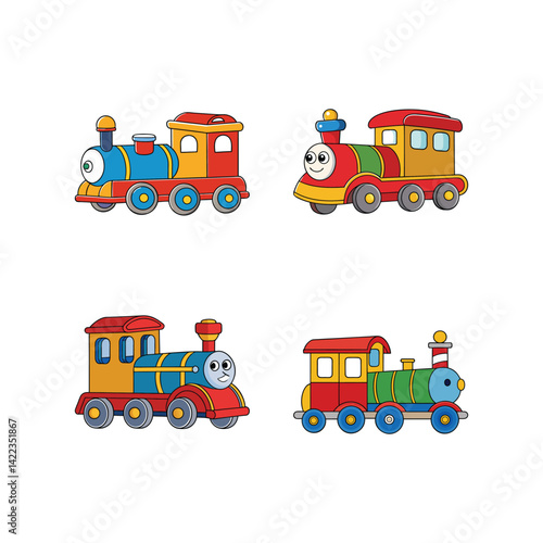 set of colorful train icons